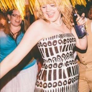 Wedding/Cocktail party dress white brown geometric pattern